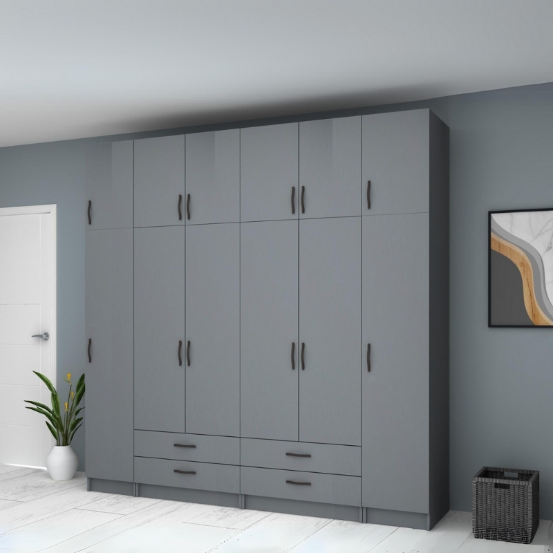 Ντουλάπα ρούχων Ricardo Megapap εξάφυλλη με πατάρι και συρτάρια χρώμα ανθρακί 240x51,8x240εκ. - Image 3