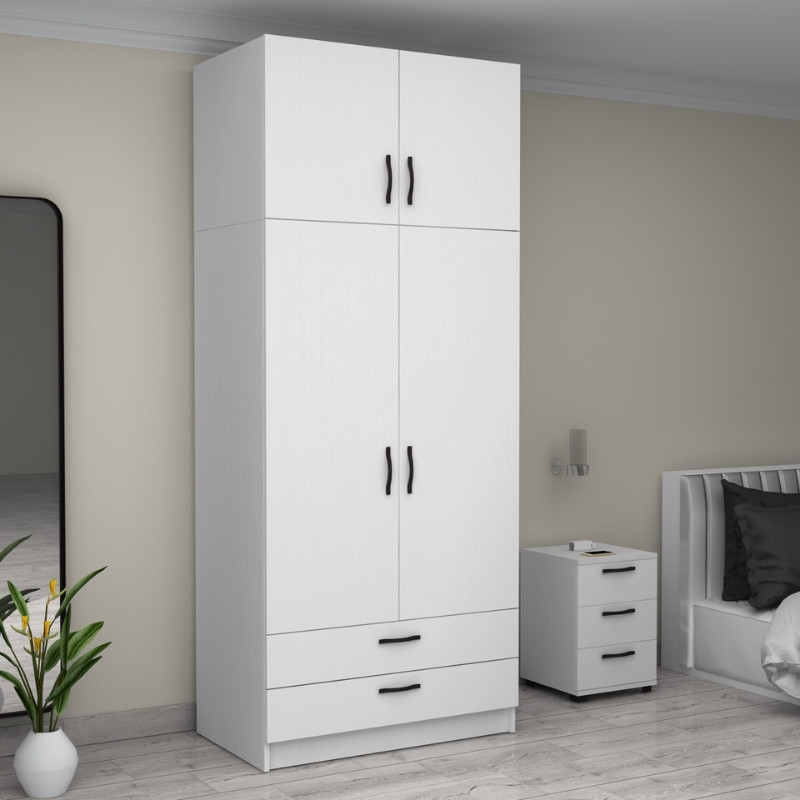 Ντουλάπα ρούχων Victoria Megapap δίφυλλη με πατάρι και συρτάρια χρώμα λευκό 100x60x240εκ. - Image 3