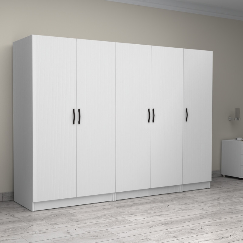 Ντουλάπα ρούχων Victoria Megapap πεντάφυλλη χρώμα λευκό 250x60x181εκ. - Image 3