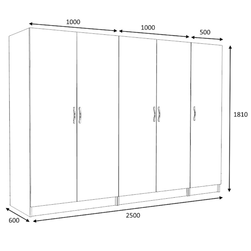 Ντουλάπα ρούχων Victoria Megapap πεντάφυλλη χρώμα λευκό 250x60x181εκ. - Image 4