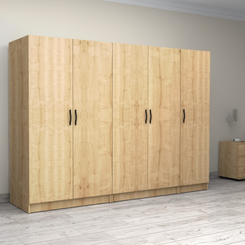 Ντουλάπα ρούχων Victoria Megapap πεντάφυλλη χρώμα φυσικό οξιάς 250x60x181εκ. - Image 3