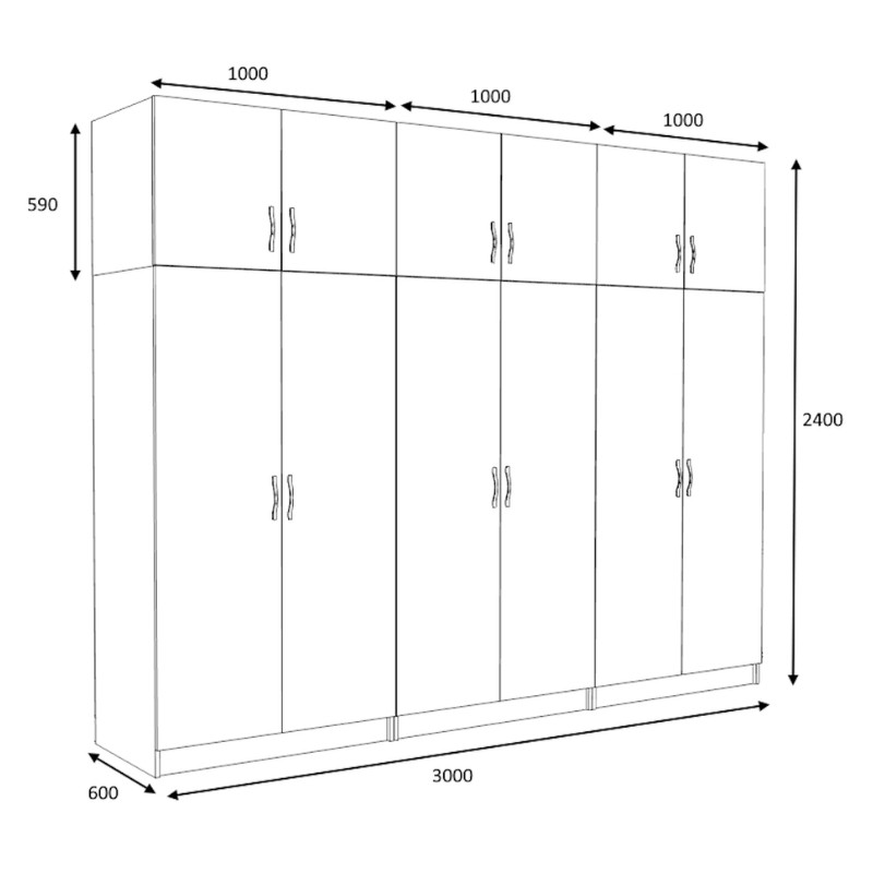 Ντουλάπα ρούχων Victoria Megapap εξάφυλλη με πατάρι χρώμα φυσικό οξιάς 300x60x240εκ. - Image 4