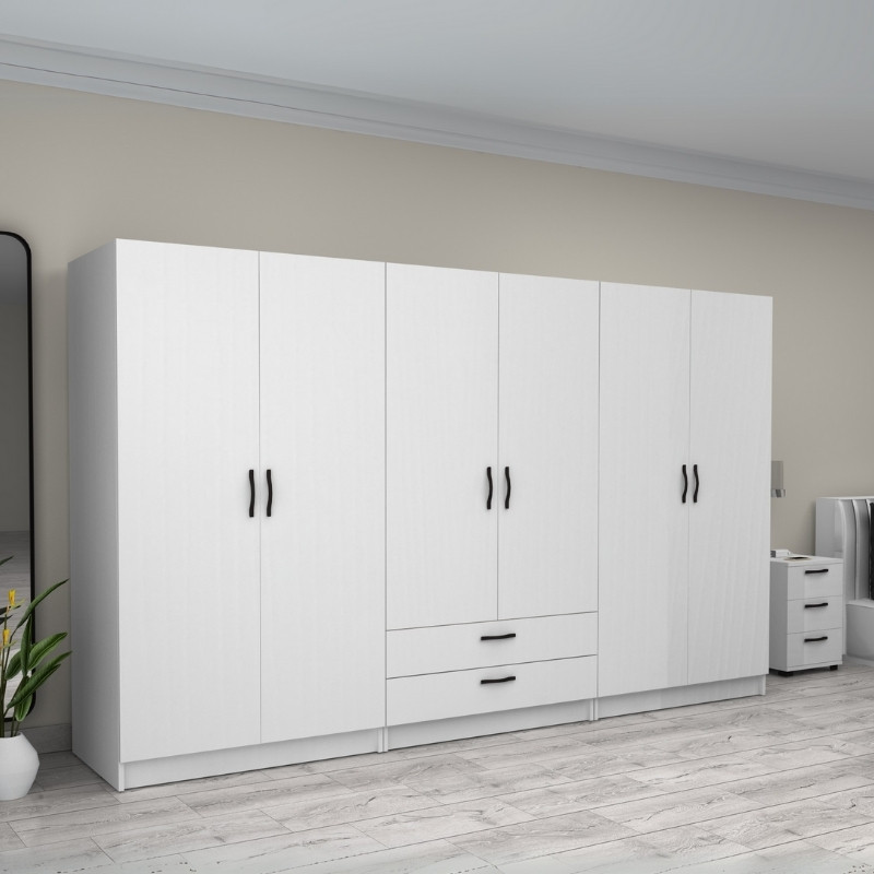 Ντουλάπα ρούχων Victoria Megapap εξάφυλλη με συρτάρια χρώμα λευκό 300x60x181εκ. - Image 3