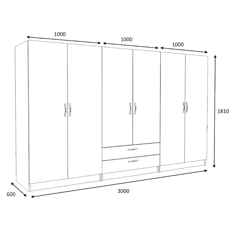 Ντουλάπα ρούχων Victoria Megapap εξάφυλλη με συρτάρια χρώμα λευκό 300x60x181εκ. - Image 4