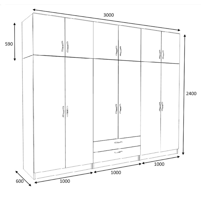 Ντουλάπα ρούχων Victoria Megapap εξάφυλλη με πατάρι και συρτάρια χρώμα καρυδί 300x60x240εκ. - Image 4