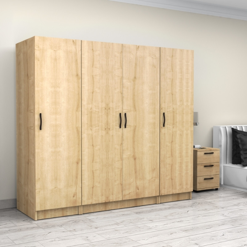 Ντουλάπα ρούχων Victoria Megapap τετράφυλλη χρώμα φυσικό οξιάς 200x60x181εκ. - Image 3