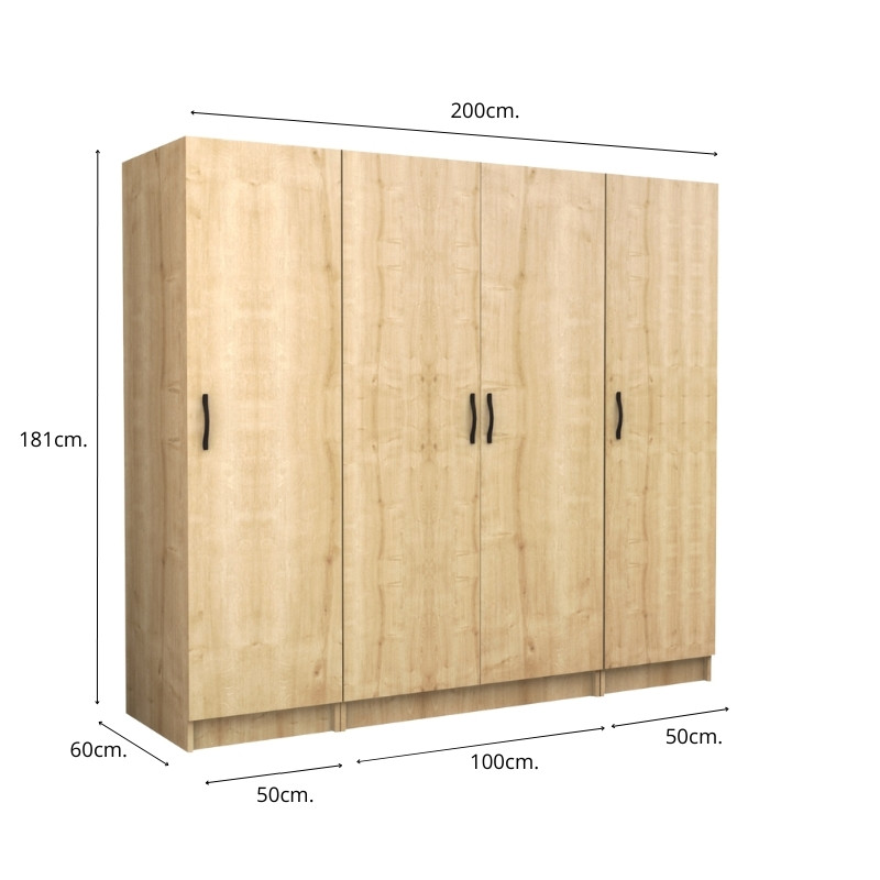 Ντουλάπα ρούχων Victoria Megapap τετράφυλλη χρώμα φυσικό οξιάς 200x60x181εκ. - Image 4