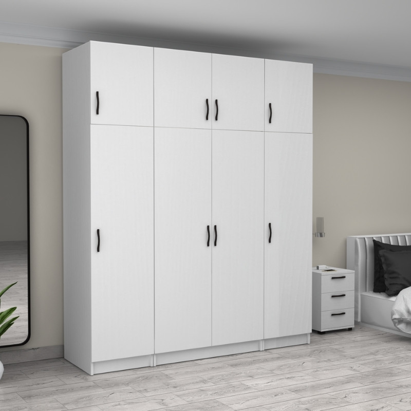 Ντουλάπα ρούχων Victoria Megapap τετράφυλλη με πατάρι χρώμα λευκό 200x60x240εκ. - Image 3