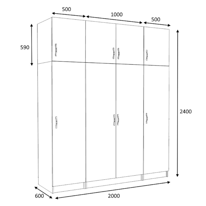 Ντουλάπα ρούχων Victoria Megapap τετράφυλλη με πατάρι χρώμα λευκό 200x60x240εκ. - Image 4
