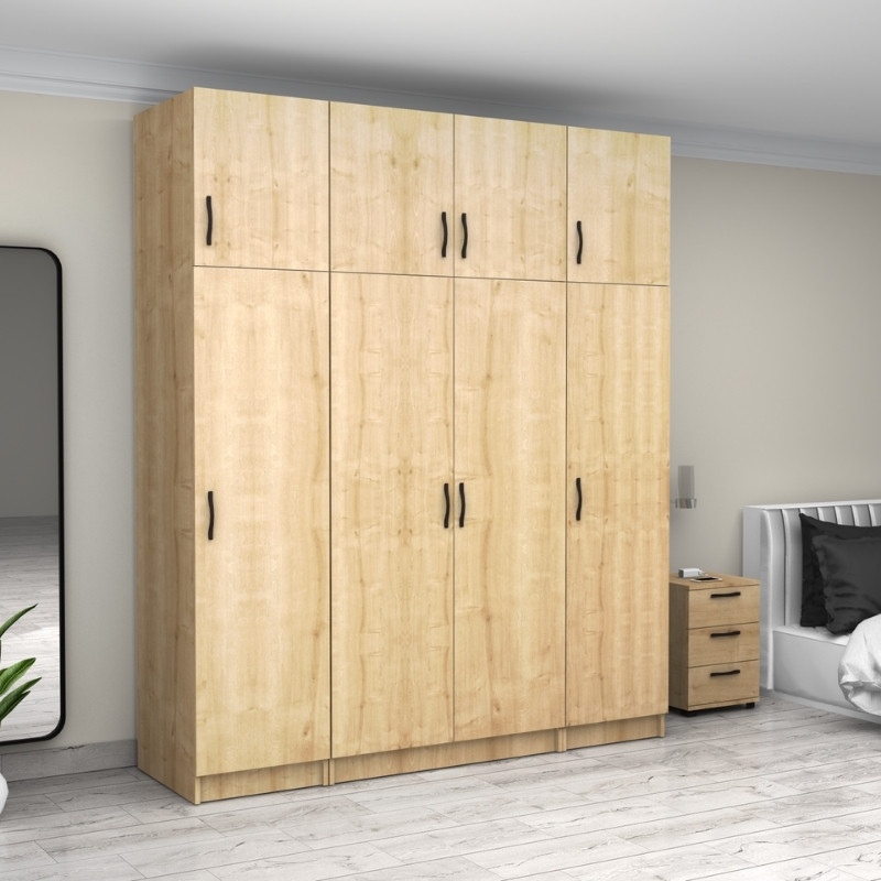 Ντουλάπα ρούχων Victoria Megapap τετράφυλλη με πατάρι χρώμα φυσικό οξιάς 200x60x240εκ. - Image 3