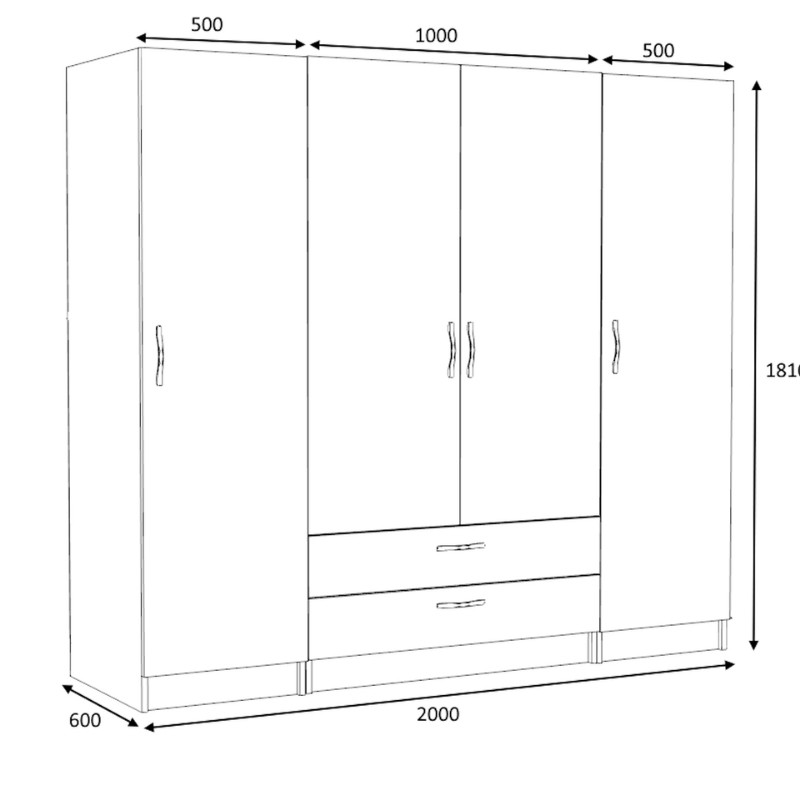 Ντουλάπα ρούχων Victoria Megapap τετράφυλλη με συρτάρια χρώμα φυσικό οξιάς 200x60x181εκ. - Image 4