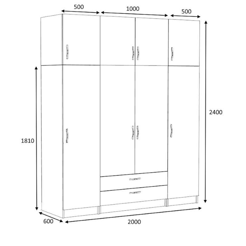 Ντουλάπα ρούχων Victoria Megapap τετράφυλλη με πατάρι και συρτάρια χρώμα καρυδί 200x60x240εκ. - Image 4