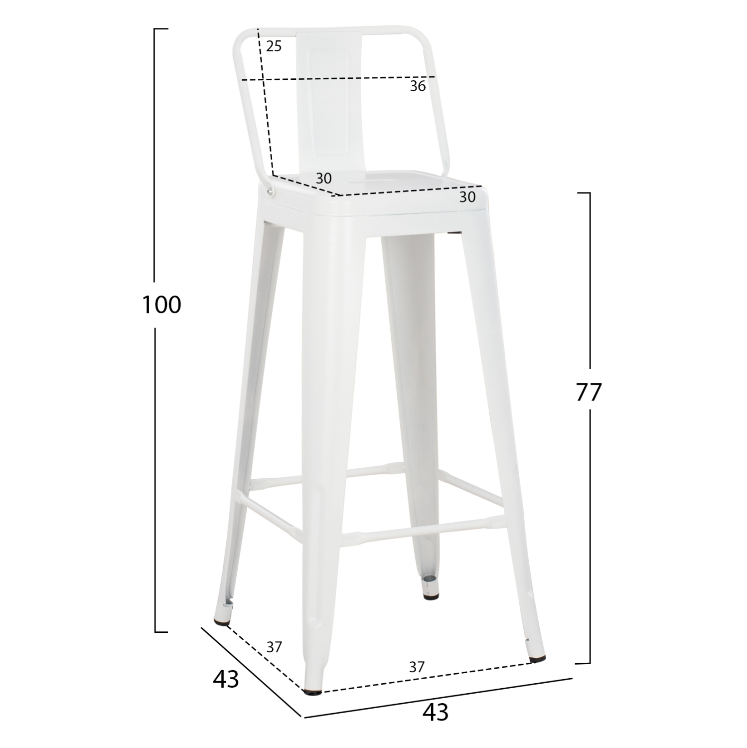 ΣΚΑΜΠΟ BAR ME ΠΛΑΤΗ ΜΕΤΑΛΛΙΚΟ MELITA-PRO HM8643.41 ΛΕΥΚΟ ΜΑΤ 42x42x100Υεκ. - Image 2