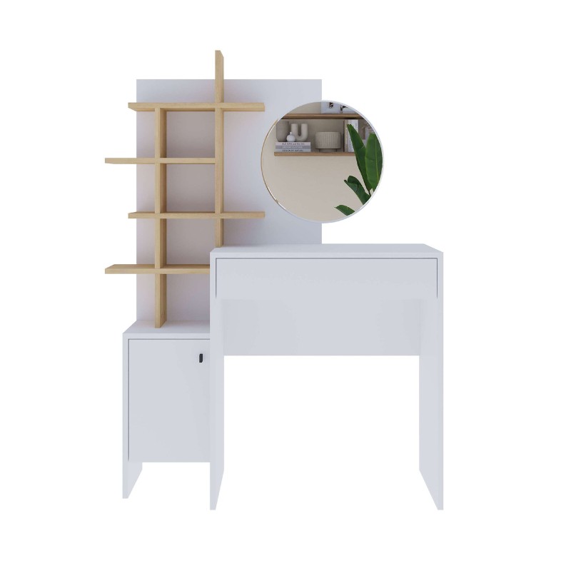 Τουαλέτα με καθρέπτη Mup Megapap χρώμα λευκό - sapphire oak 105x35x151εκ. - Image 4