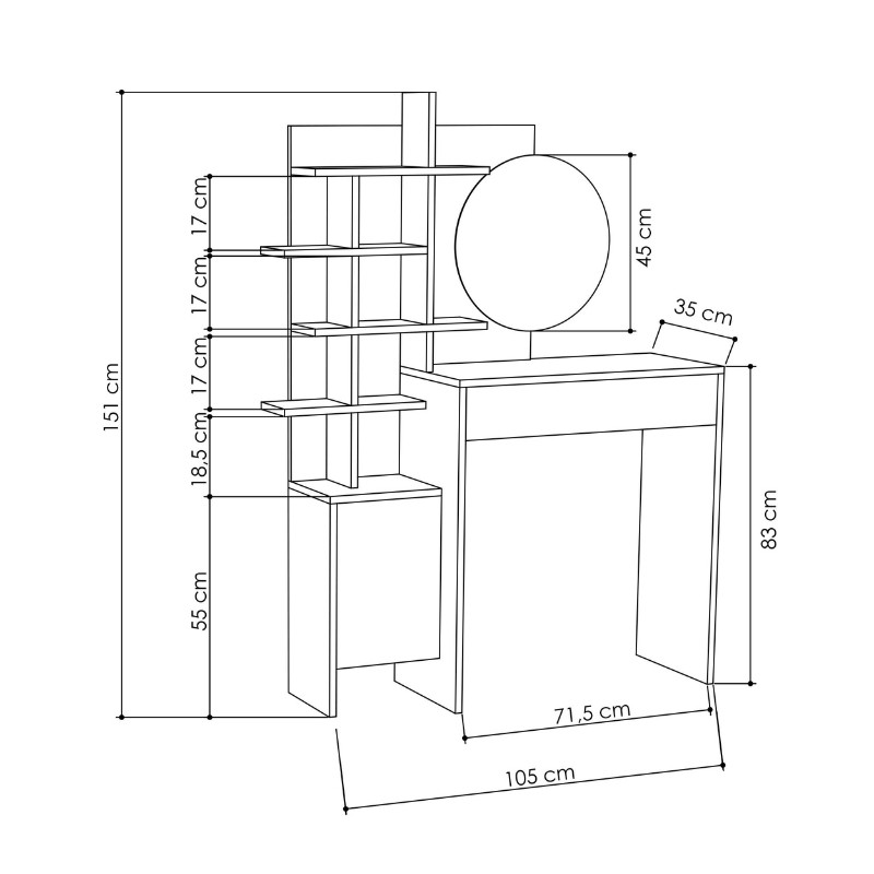 Τουαλέτα με καθρέπτη Mup Megapap χρώμα λευκό - sapphire oak 105x35x151εκ. - Image 6