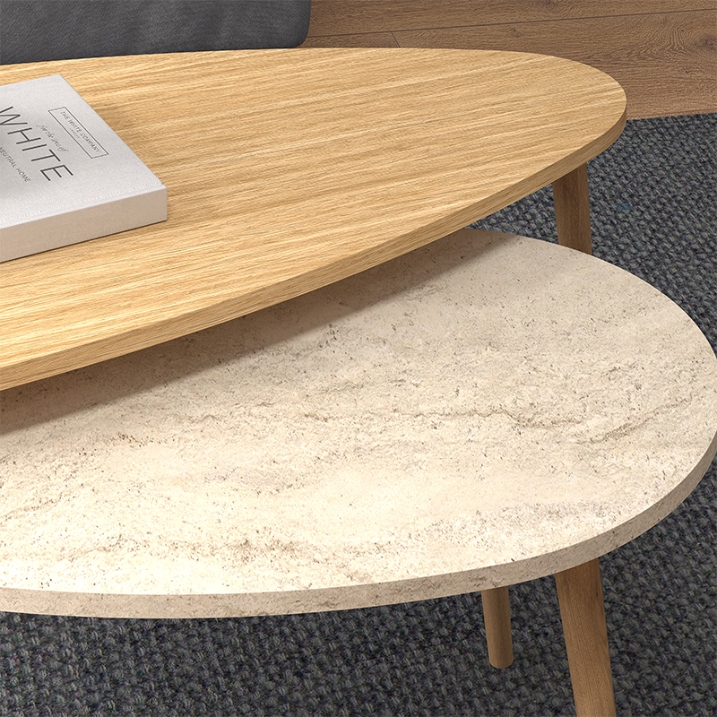 Τραπεζάκι σαλονιού σετ 2 τμχ Elips Megapap χρώμα oak - travertine 116x46x46εκ. - Image 2