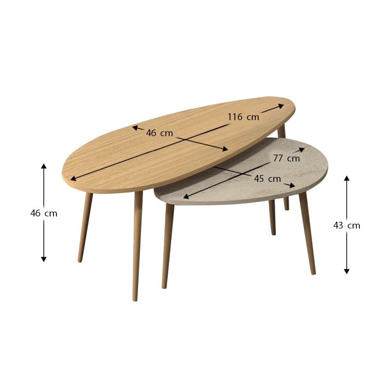 Τραπεζάκι σαλονιού σετ 2 τμχ Elips Megapap χρώμα oak - travertine 116x46x46εκ. - Image 3