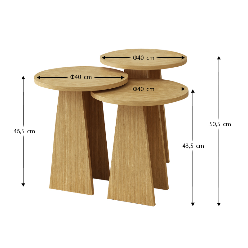 Τραπεζάκια βοηθητικά σετ 3 τμχ Como Megapap χρώμα oak - Image 3