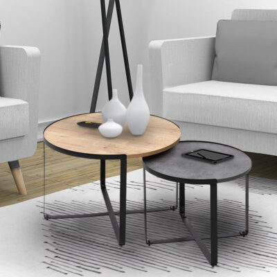 Σετ τραπεζάκια σαλονιού Davis Megapap 2τμχ. χρώμα φυσικό οξιάς/γκρι σκυροδέματος 70x69x46εκ.