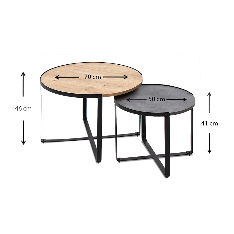 Σετ τραπεζάκια σαλονιού Davis Megapap 2τμχ. χρώμα φυσικό οξιάς/γκρι σκυροδέματος 70x69x46εκ. - Image 3