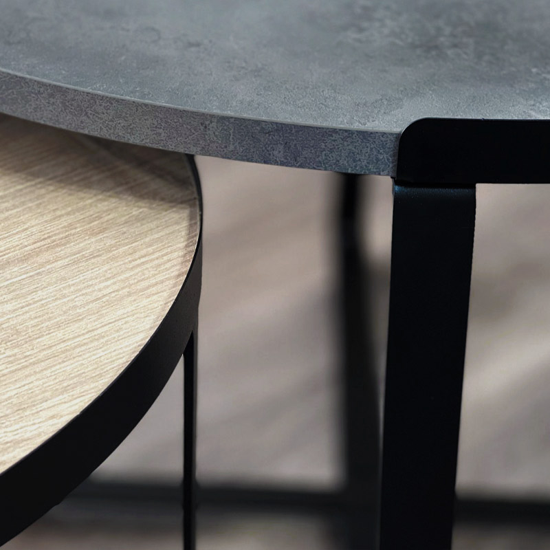 Σετ τραπεζάκια σαλονιού Davis Megapap 2τμχ. χρώμα γκρι σκυροδέματος/φυσικό οξιάς 70x69x46εκ. - Image 2