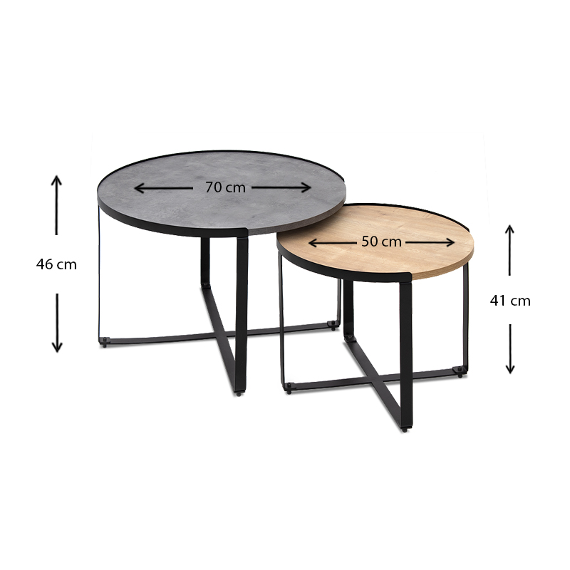 Σετ τραπεζάκια σαλονιού Davis Megapap 2τμχ. χρώμα γκρι σκυροδέματος/φυσικό οξιάς 70x69x46εκ. - Image 3