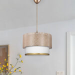 Φωτιστικό οροφής Barnhart Megapap υφασμάτινο μονόφωτο χρώμα χρυσό/κρεμ 30x20x70εκ.