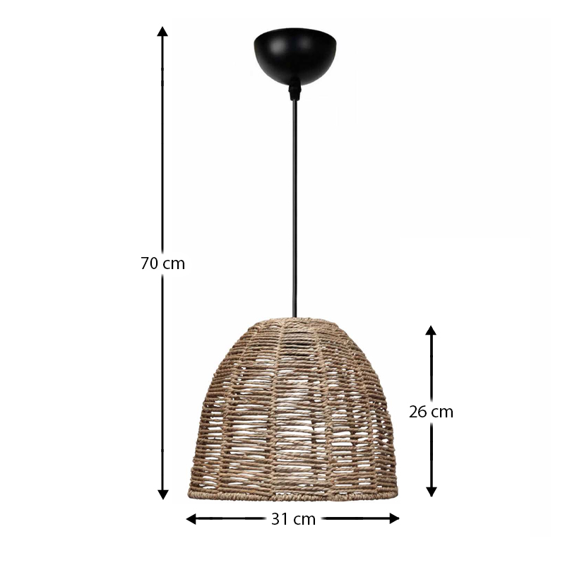 Φωτιστικό οροφής Cascais Megapap E27 από σχοινί μονόφωτο χρώμα φυσικό Ø31x70εκ. - Image 2