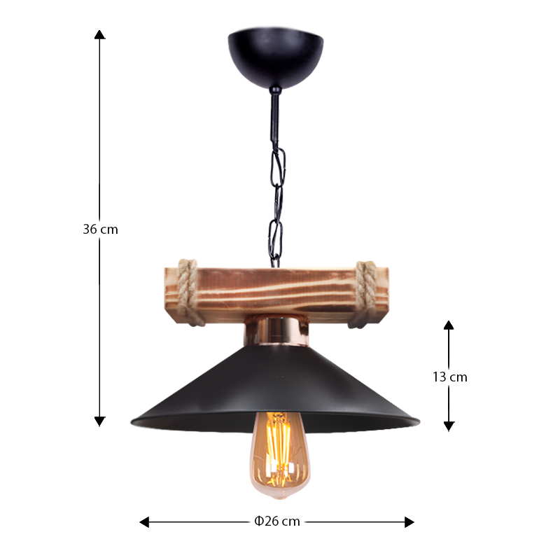 Φωτιστικό οροφής Melio Megapap E27 ξύλινο - πλαστικό μονόφωτο χρώμα μαύρο Ø26x36εκ. - Image 2
