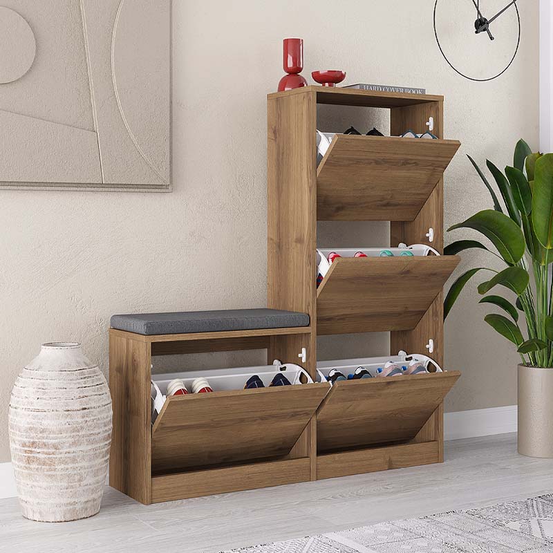 Παπουτσοθήκη Dude Megapap χρώμα ανοιχτό καρυδί 104,8x26x118,5εκ.