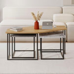 Τραπεζάκι σαλονιού σετ 3 τμχ. Nesty Megapap χρώμα saphhire oak - γκρι ρετρό - λευκό εφέ μαρμάρου 110x60x48εκ.