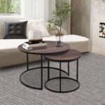 Τραπεζάκια σαλονιού Gary Megapap Mdf - μεταλλικό χρώμα καρυδί 65x65x44εκ.