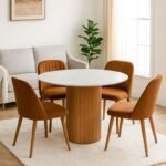 Τραπέζι Borno Megapap χρώμα φυσικό - λευκό εφέ μαρμάρου Ø120x78 εκ.