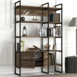 Βιβλιοθήκη Eduardo Megapap μεταλλική - μελαμίνης χρώμα καρυδί 120x39x180εκ.