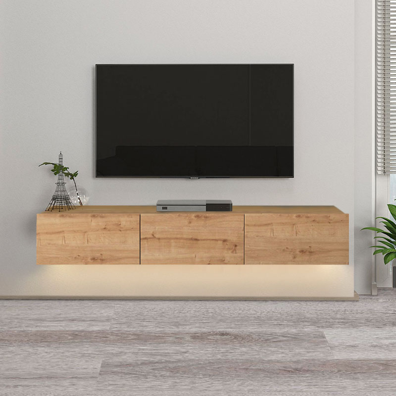Έπιπλο τηλεόρασης επιτοίχιο Damla Megapap με LED χρώμα sapphire oak 180x29,5x29,5εκ. - Image 2