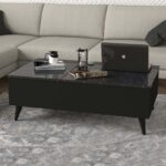 Τραπεζάκι σαλονιού Roy Megapap με σερβιτόρο χρώμα μαύρο - εφέ μαρμάρου 121x69x40εκ.