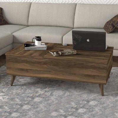 Τραπεζάκι σαλονιού Roy Megapap με σερβιτόρο χρώμα καρυδί 121x69x40εκ.