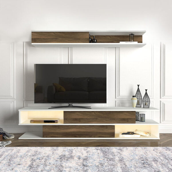 Σύνθεση τηλεόρασης Manet Megapap με LED χρώμα λευκό - καρυδί 180x29,5x39εκ. - Image 2