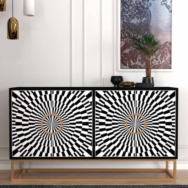 Μπουφές Gradel Megapap χρώμα μαύρο - ασπρόμαυρο 150x35x83,6εκ. - Image 2