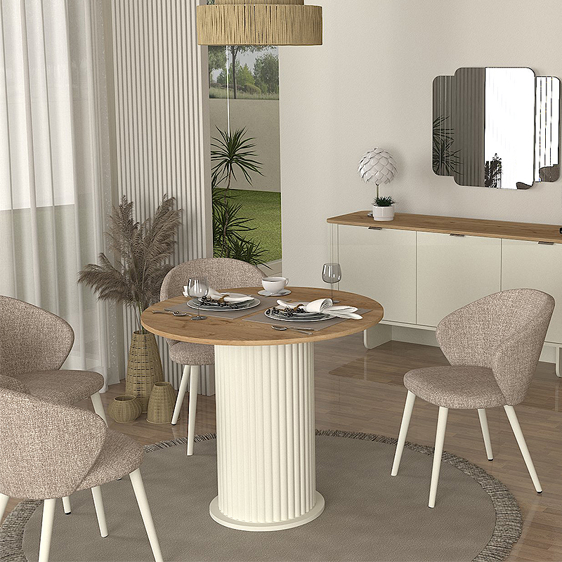 Τραπέζι Bohema Megapap χρώμα ivory - sepet oak Ø90x77,7εκ. - Image 2