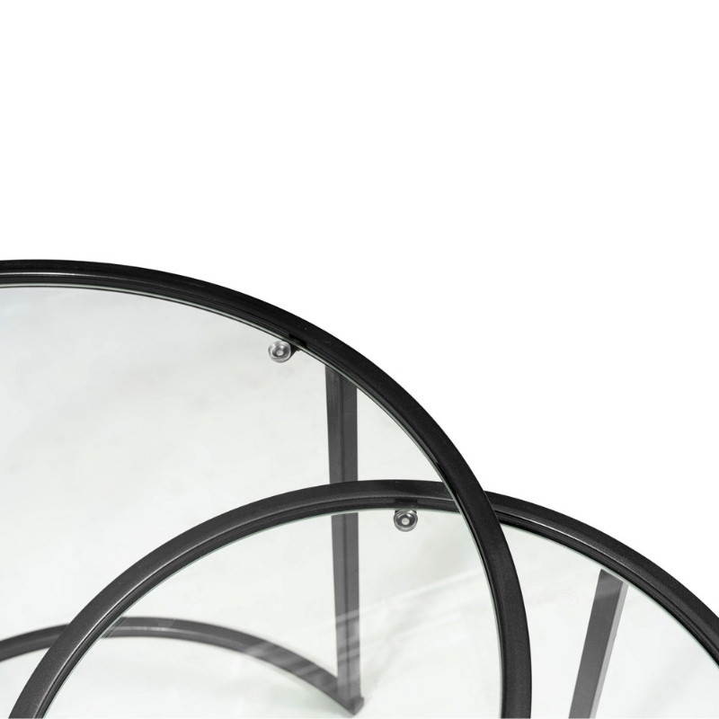 Τραπεζάκι σαλονιού σετ 2 τμχ Vetro Megapap μέταλλο - γυαλί χρώμα μαύρο Ø60x43εκ. - Image 2