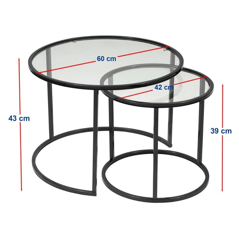Τραπεζάκι σαλονιού σετ 2 τμχ Vetro Megapap μέταλλο - γυαλί χρώμα μαύρο Ø60x43εκ. - Image 4