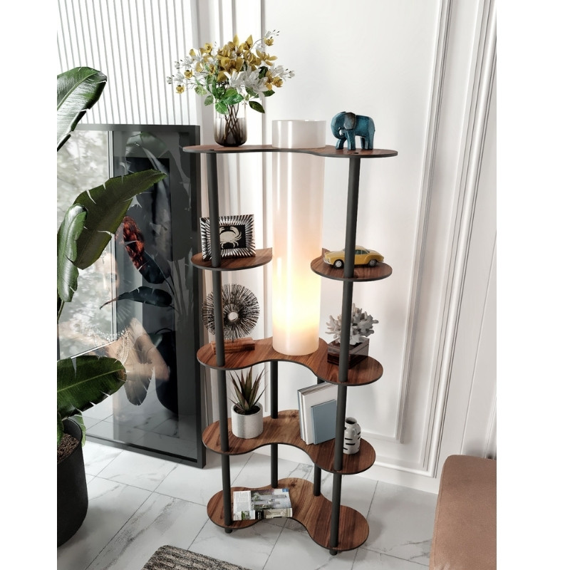 Φωτιστικό δαπέδου Nova II Megapap MDF - PVC ύφασμα χρώμα καρυδί - μαύρο 65x35x150εκ. - Image 2