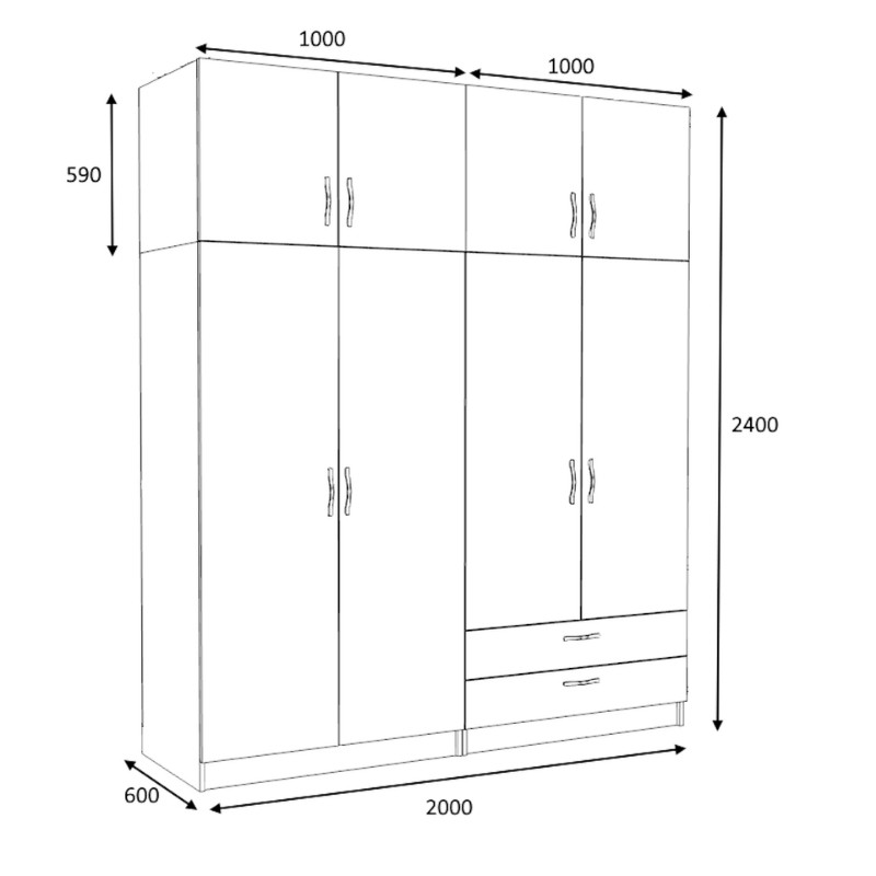 Ντουλάπα ρούχων Victoria Megapap τετράφυλλη με πατάρι και συρτάρια χρώμα λευκό 200x60x240εκ. - Image 4