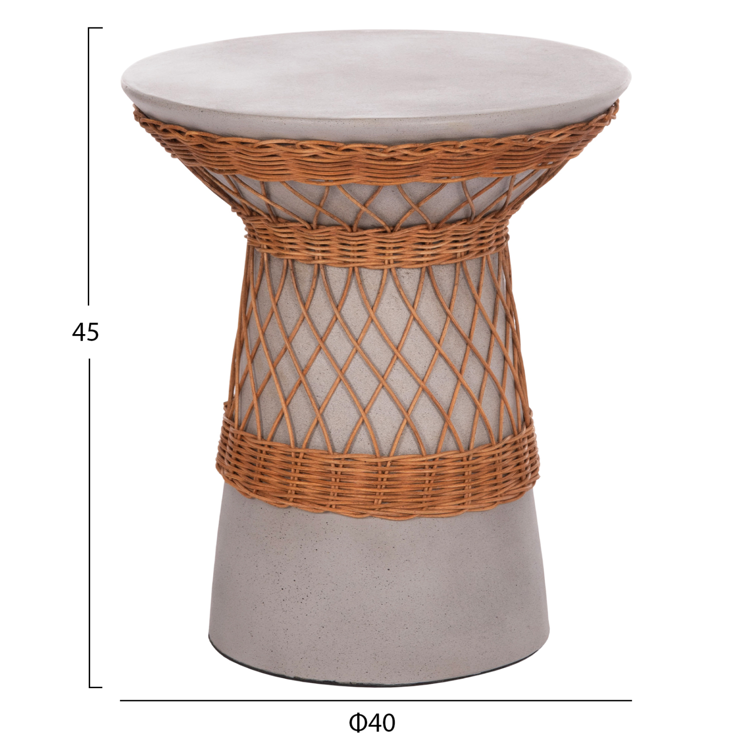ΒΟΗΘΗΤΙΚΟ ΤΡΑΠΕΖΙ ΣΤΡΟΓΓΥΛΟ DELIA HM18167.03 FIBER CEMENT ΓΚΡΙ & RATTAN Φ40x45Υεκ - Image 2
