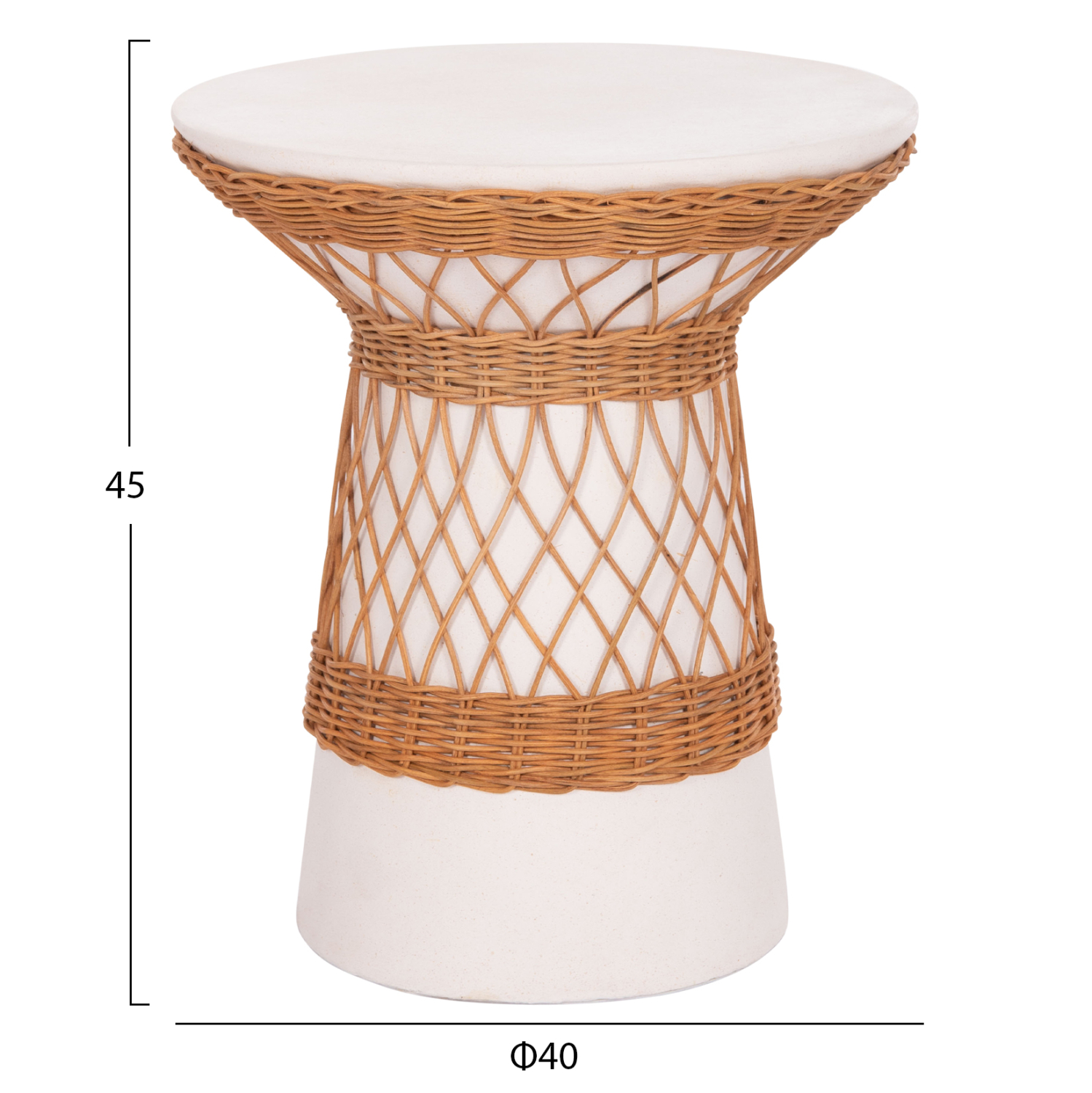 ΒΟΗΘΗΤΙΚΟ ΤΡΑΠΕΖΙ ΣΤΡΟΓΓΥΛΟ DELIA HM18167.02 FIBER CEMENT ΛΕΥΚΟ & RATTAN Φ40x45Υεκ - Image 2