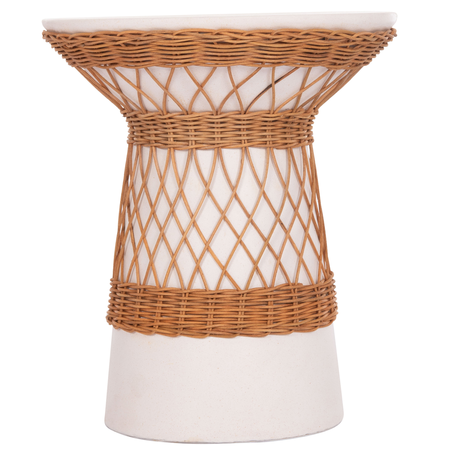 ΒΟΗΘΗΤΙΚΟ ΤΡΑΠΕΖΙ ΣΤΡΟΓΓΥΛΟ DELIA HM18167.02 FIBER CEMENT ΛΕΥΚΟ & RATTAN Φ40x45Υεκ - Image 3