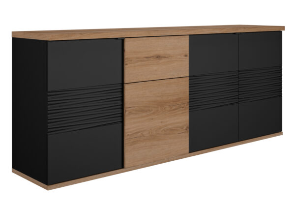 Otello μπουφές με 4 πόρτες και 1 συρτάρι 208x47x87εκ. Helvezia Oak / Μαύρο - Image 2