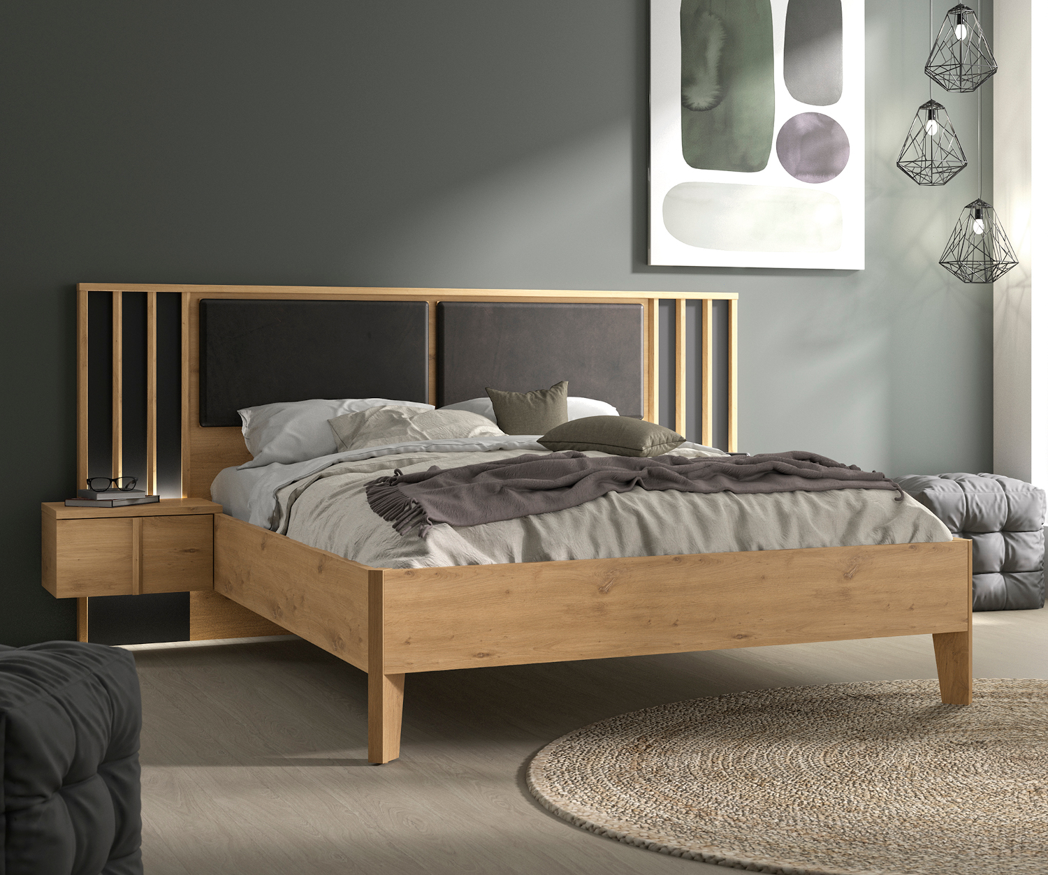 Rivoli κρεβάτι διπλό 249x208x93εκ. ( για στρώμα 160x200εκ. ) με δύο κρεμαστά κομοδίνα