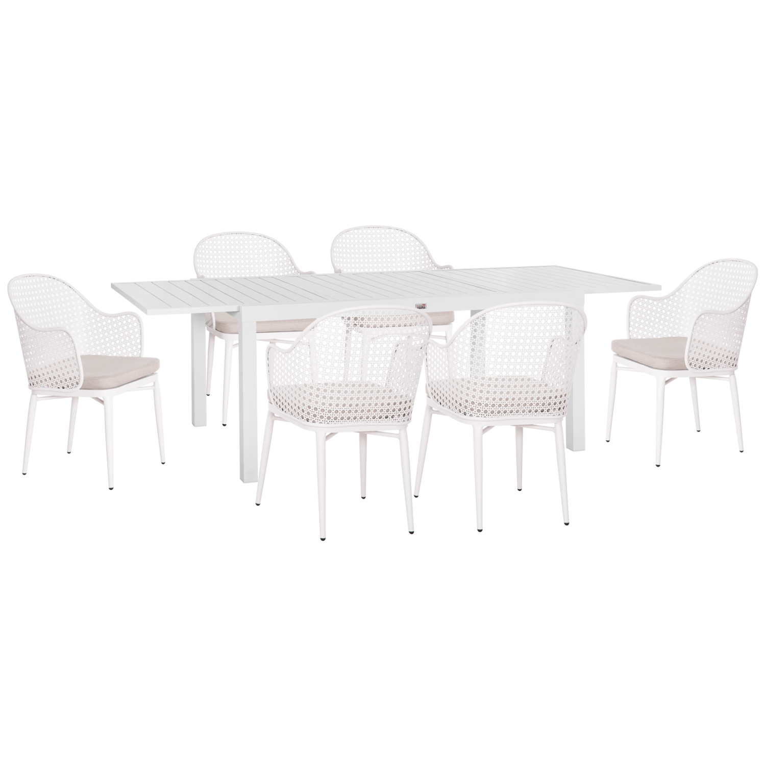 ΣΕΤ ΤΡΑΠΕΖΑΡΙΑΣ ΕΞ.ΧΩΡΟΥ KRUM HM21147 ΤΡΑΠΕΖΙ ΜΕ 6 ΠΟΛΥΘΡΟΝΕΣ--ΛΕΥΚΟ ΑΛΟΥΜΙΝΙΟ